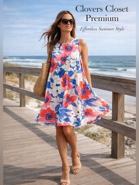 Karlie Floral Swing Dress Sleeveless A-Line Boho Spring Summer Small